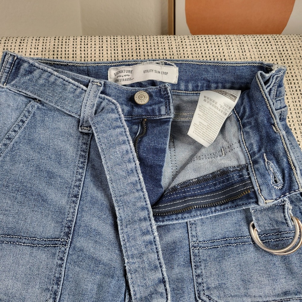 Signature Levi Strauss Jeans Womens 6 Utility Slim Crop Denim Carpenter D Ring
